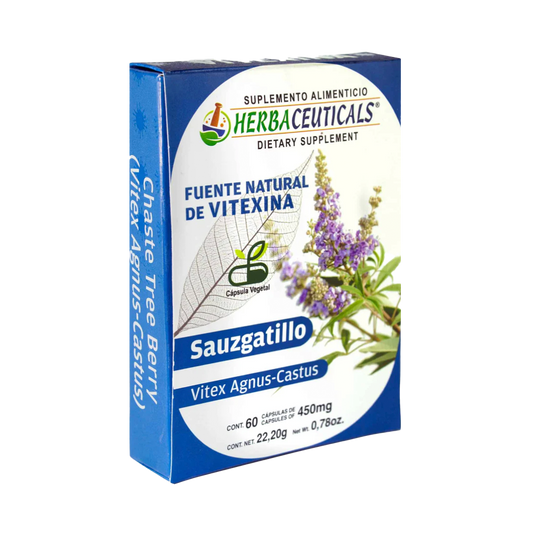 Cápsulas de Sauzgatillo Vitex para el equilibrio hormonal femenino síndrome premenstrual (SPM).